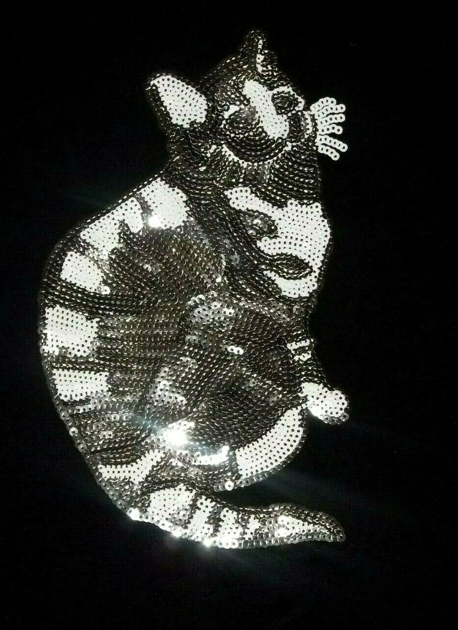 Black or Blue SILVER Sequin Kitty CAT T-Shirt Top Shirt Womens 1X or 2X NWT