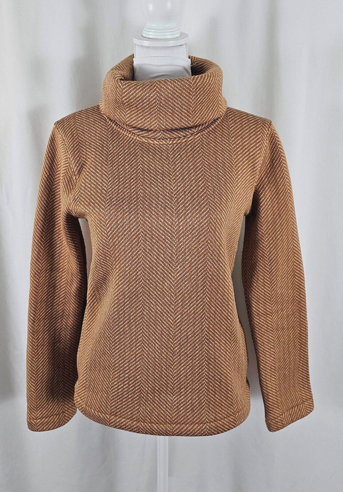 J Crew Women Top Turtleneck Brown Ivory Long Sleeves Polyester Small