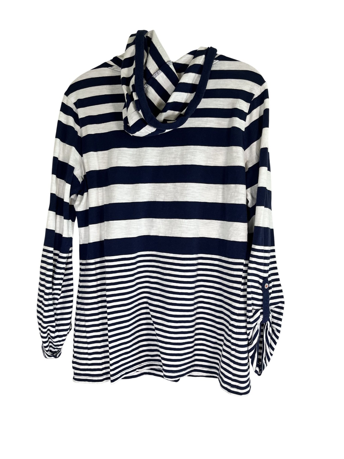 Coastal Striped Hood Top Blue M Nautical Preppy Resort Classic Chic Retro 90s