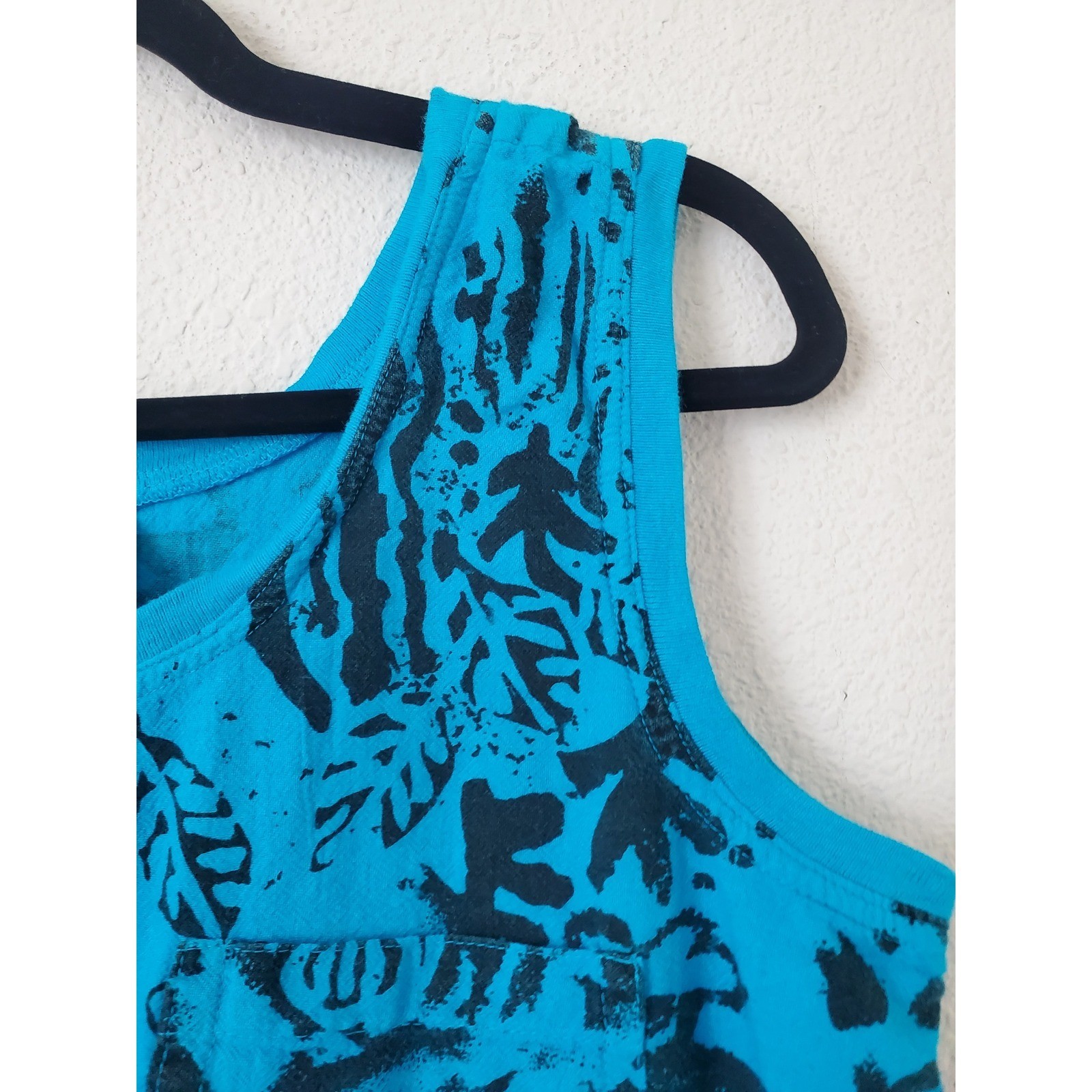 Color Me Cotton CMC Womens Blue Black Abstract Print Tank Top Pocket USA Made M