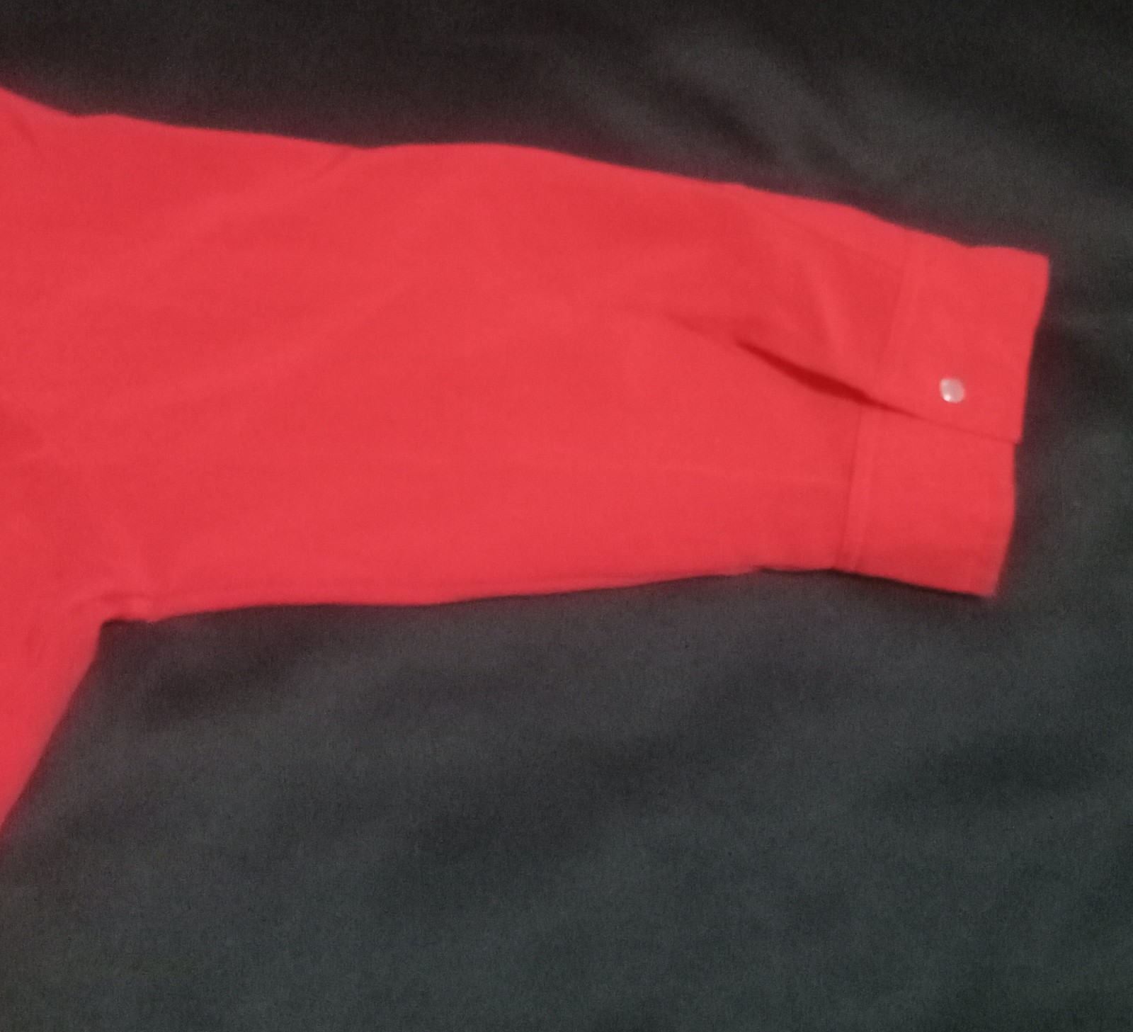 Kathy Che Red Utility Button-Up Blouse Women’s Roll Tab Shirt Chest Pockets
