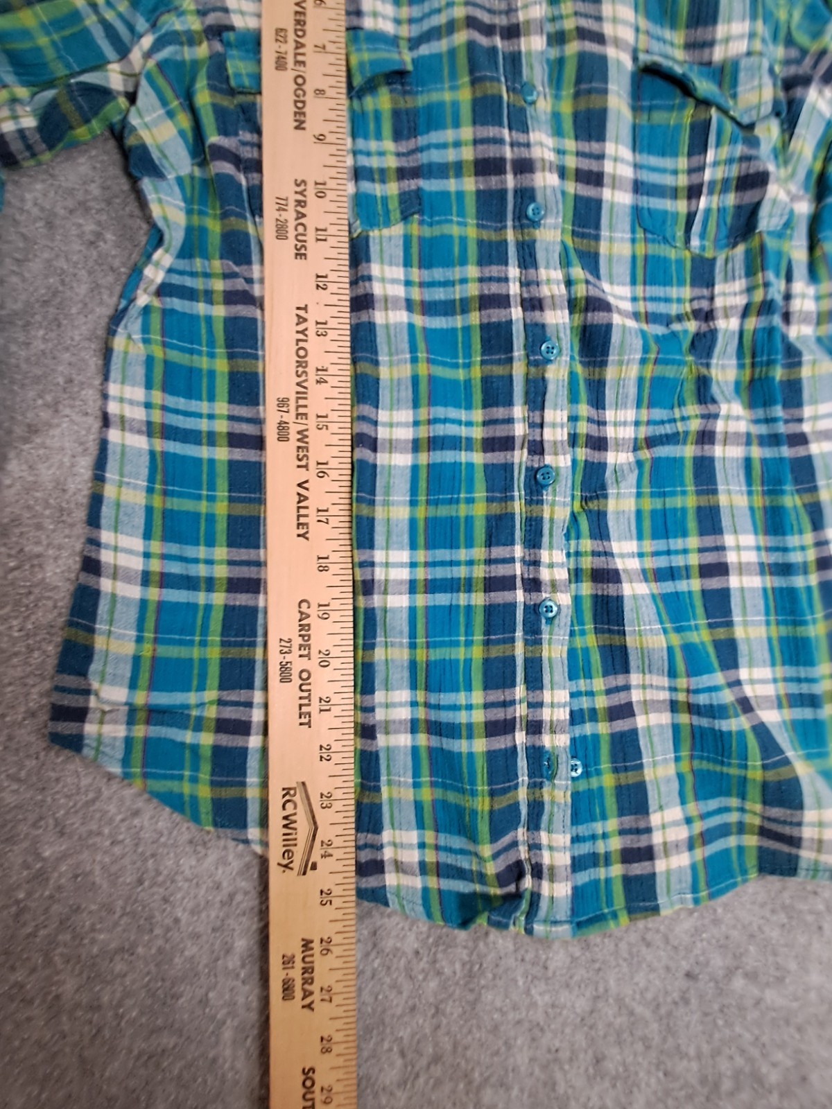 St Johns Bay Womens Blue Green Gauze Cotton Blouse Top Large LARGE L