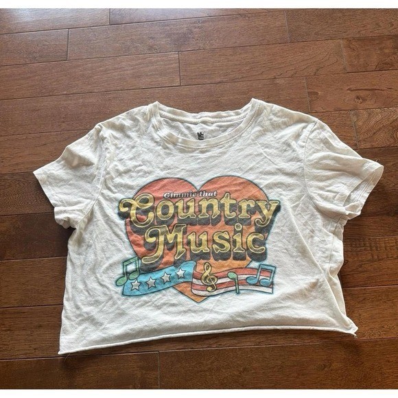 Junk Food Clothing Gimmie that Country Music White Crop T-Shirt Small