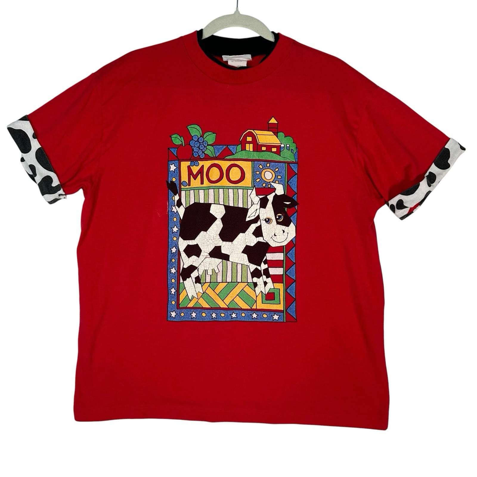 Vintage Spumoni by Franko T-Shirt Red Cow Cloud Graphic 80s 90s M/L Grandmacore