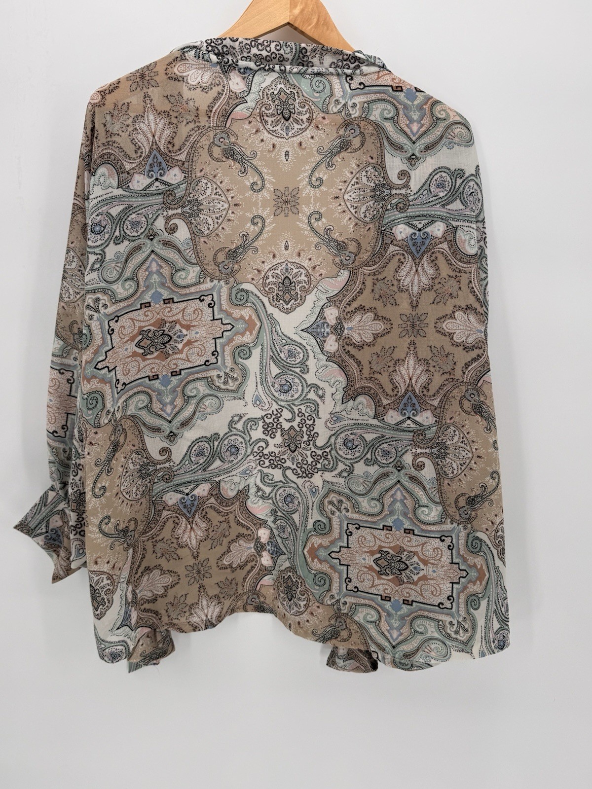 I Love Wrap Top Size Small Medium Paisley Print Long Sleeve Pastel Bohemian Chic