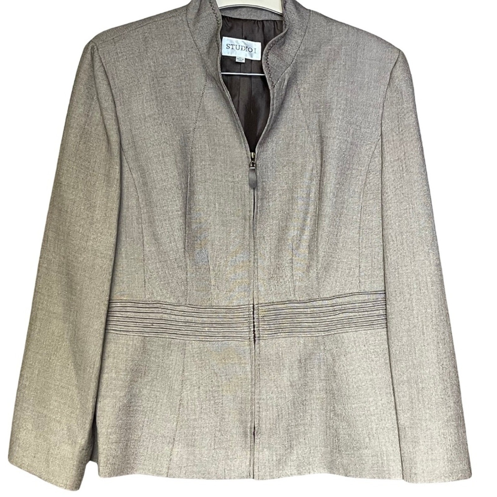 Studio 1 two piece suit zip blazer trouser tan lined size 14