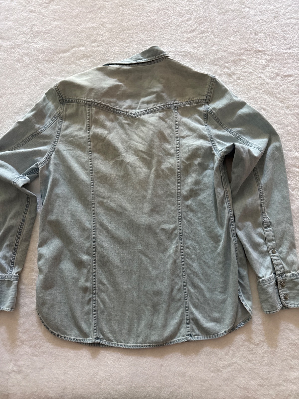 J.Crew Denim Western Shirt Womens 12 Light Wash Pearl Snap Chambray Cowgirl