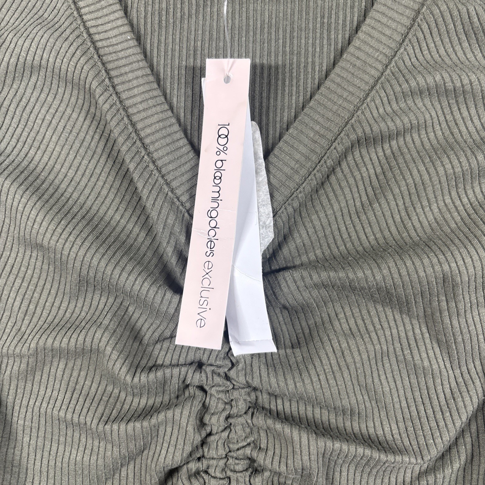Aqua Women’s Ruched Drawstring Crop Top Short Sleeve Olive Green Size M New