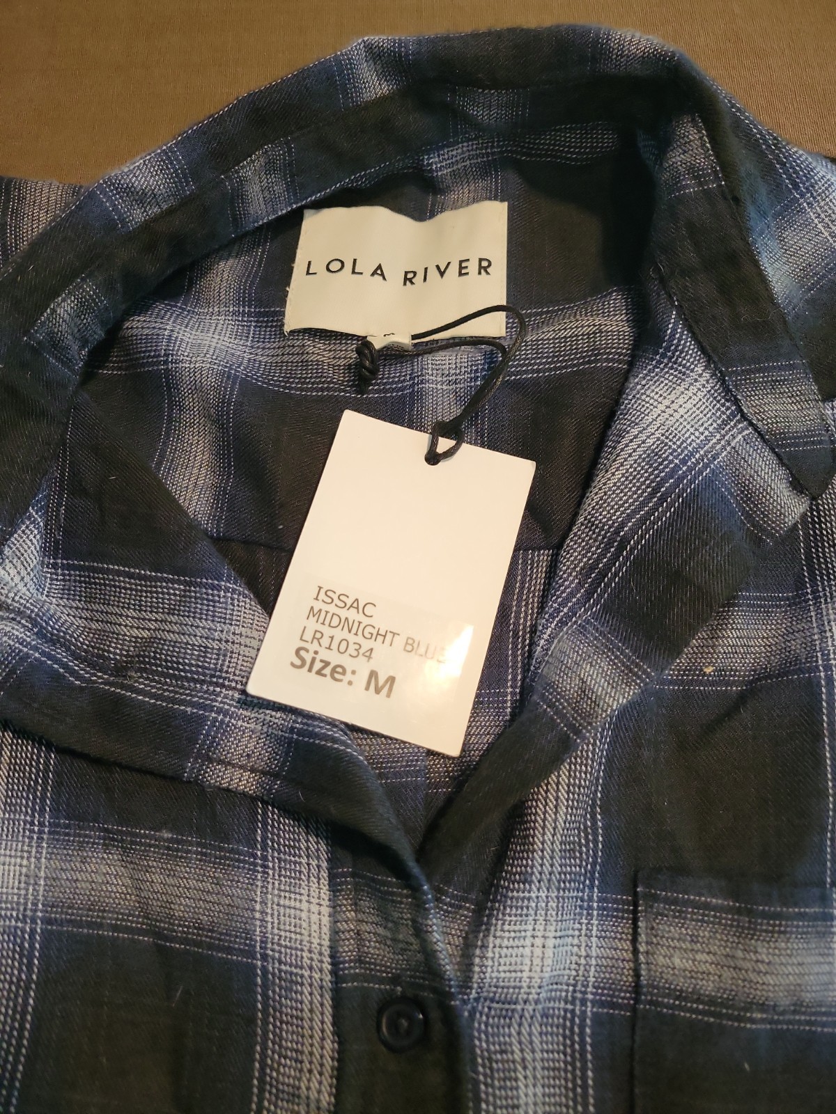 Lola River Issac Midnight Blue Plaid Flannel Women Button Up Shirt Medium