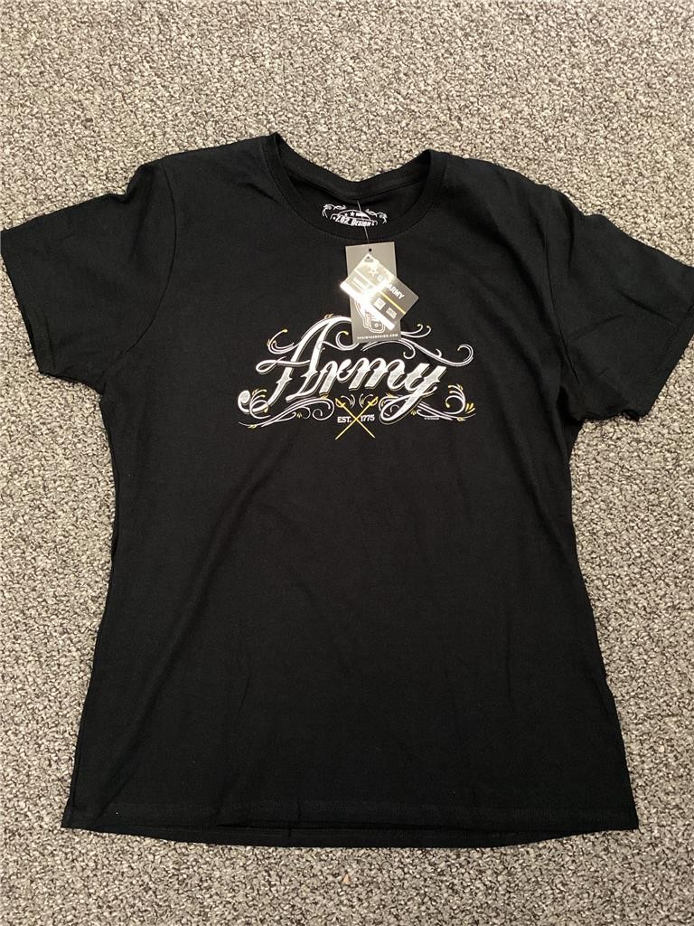 .+ 7.62 Design Women’s US ARMY Ornate Tee Black Size LARGE NEW
