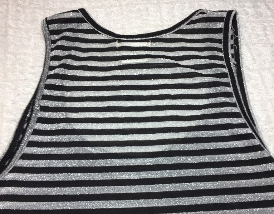 LOVE ROCKS SZ M Tank Top Striped Metallic Thread Stretch Shirt Made USA