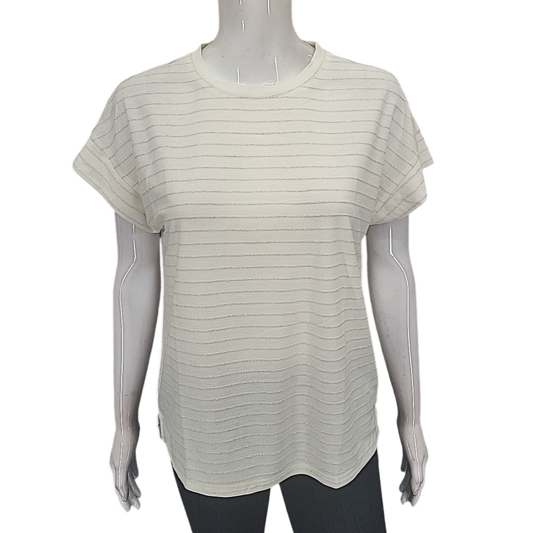 Ellen Tracy Womens Blouse Top Medium Size Cream Short Sleeves Dressy Blouse