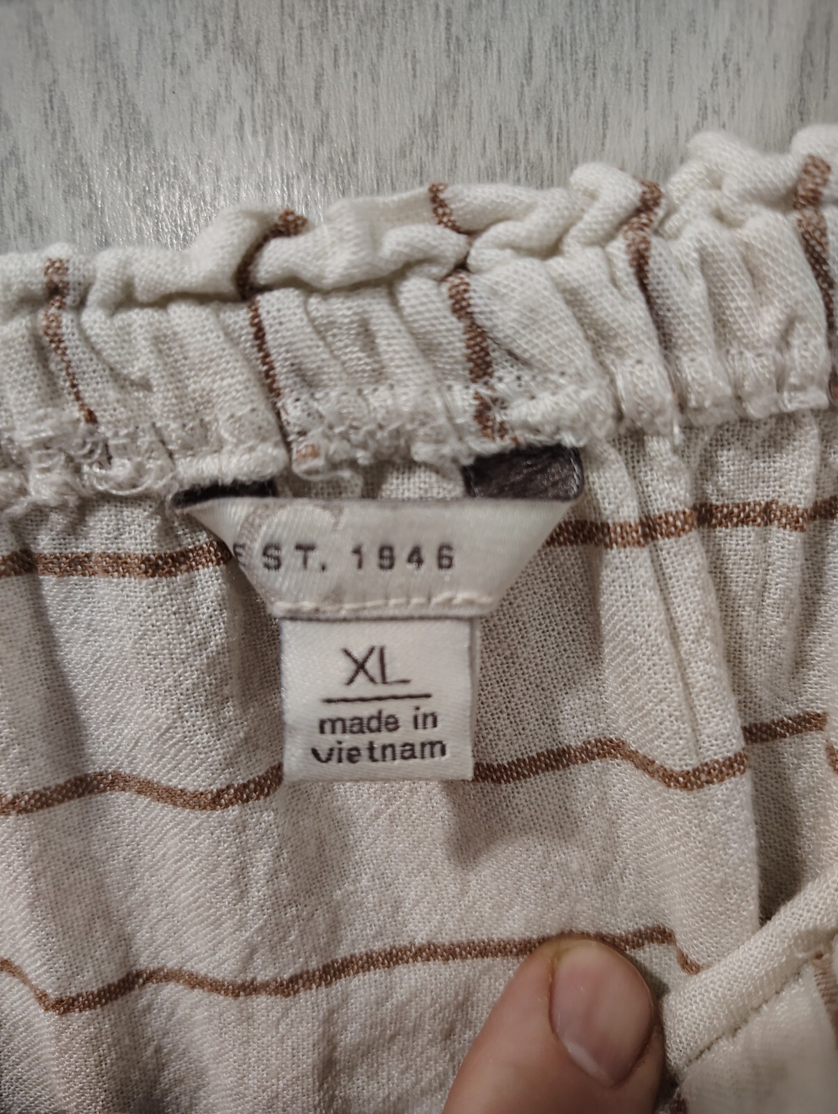 Est 1946 Off The Shoulder Striped Bishop Sleeve Top Tie Front Rayon Linen XL