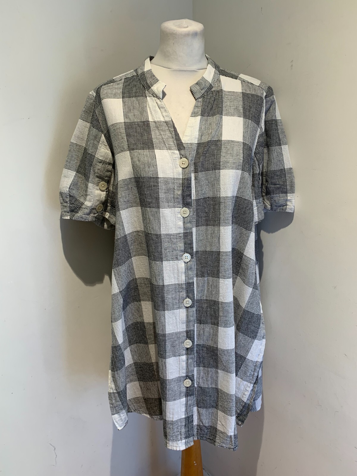NOEN long linen shirt tunic UK 14 VGC shift dress casual check plaid