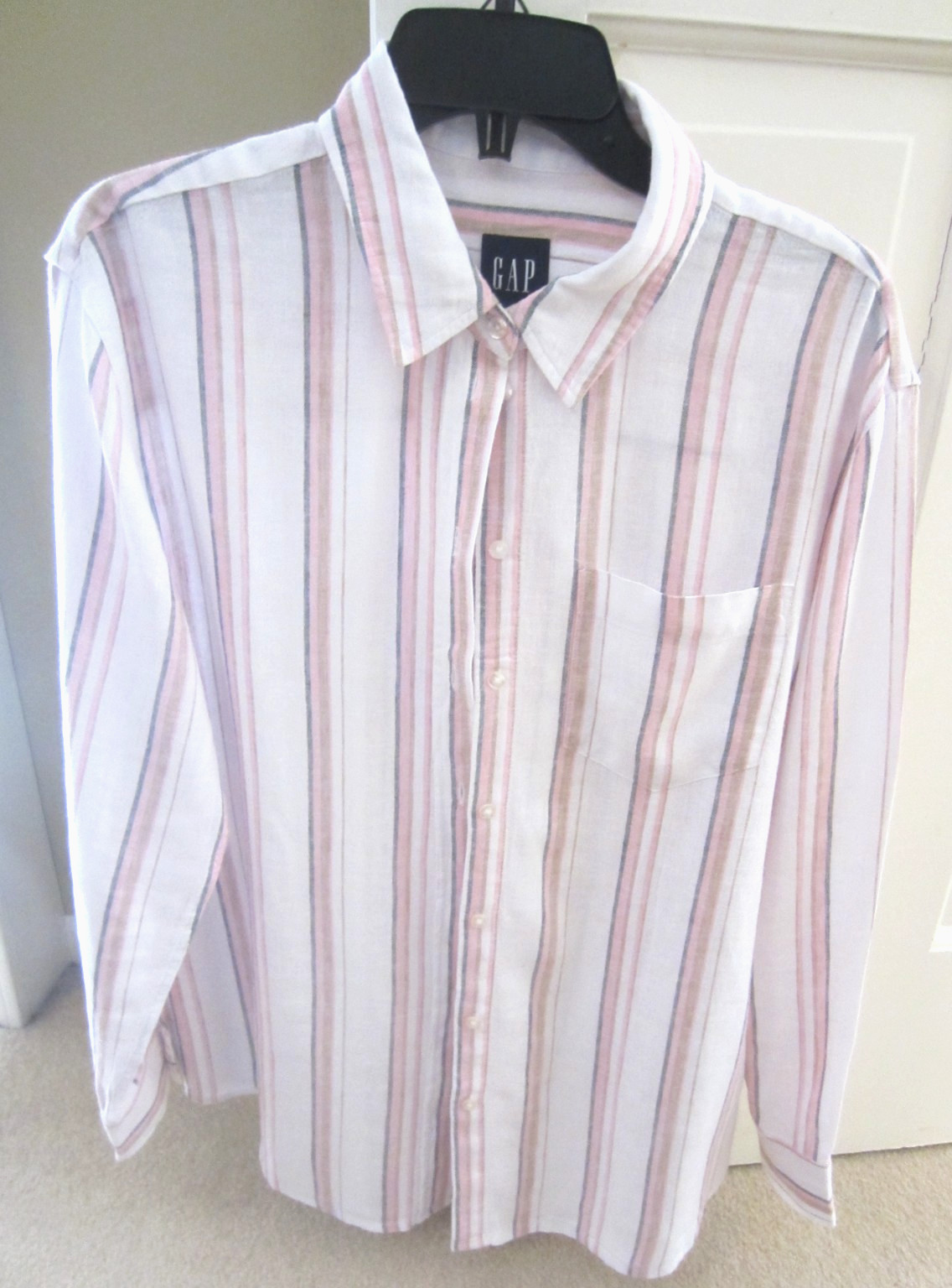 GAP Women’s Striped Linen Blend White Pink Tan Stripes Size S EUC