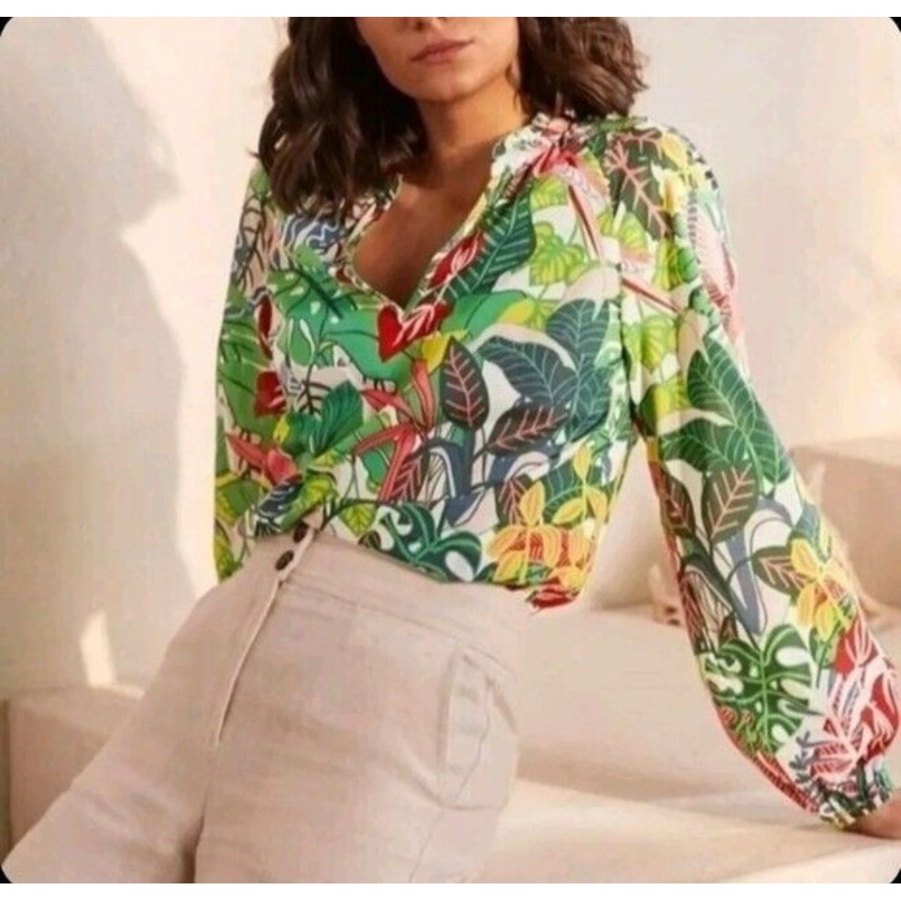 Boden Tropical Parrot Jungle Print Cotton Blouse Top Multicolor Womens 12