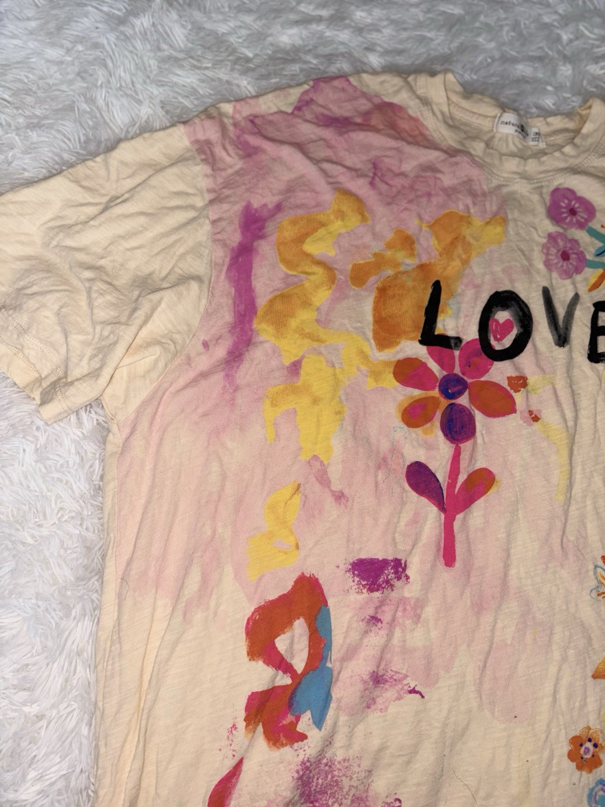 Natural Life “Love” Colorful Floral One Size Tee. Exc. Cond. So Pretty