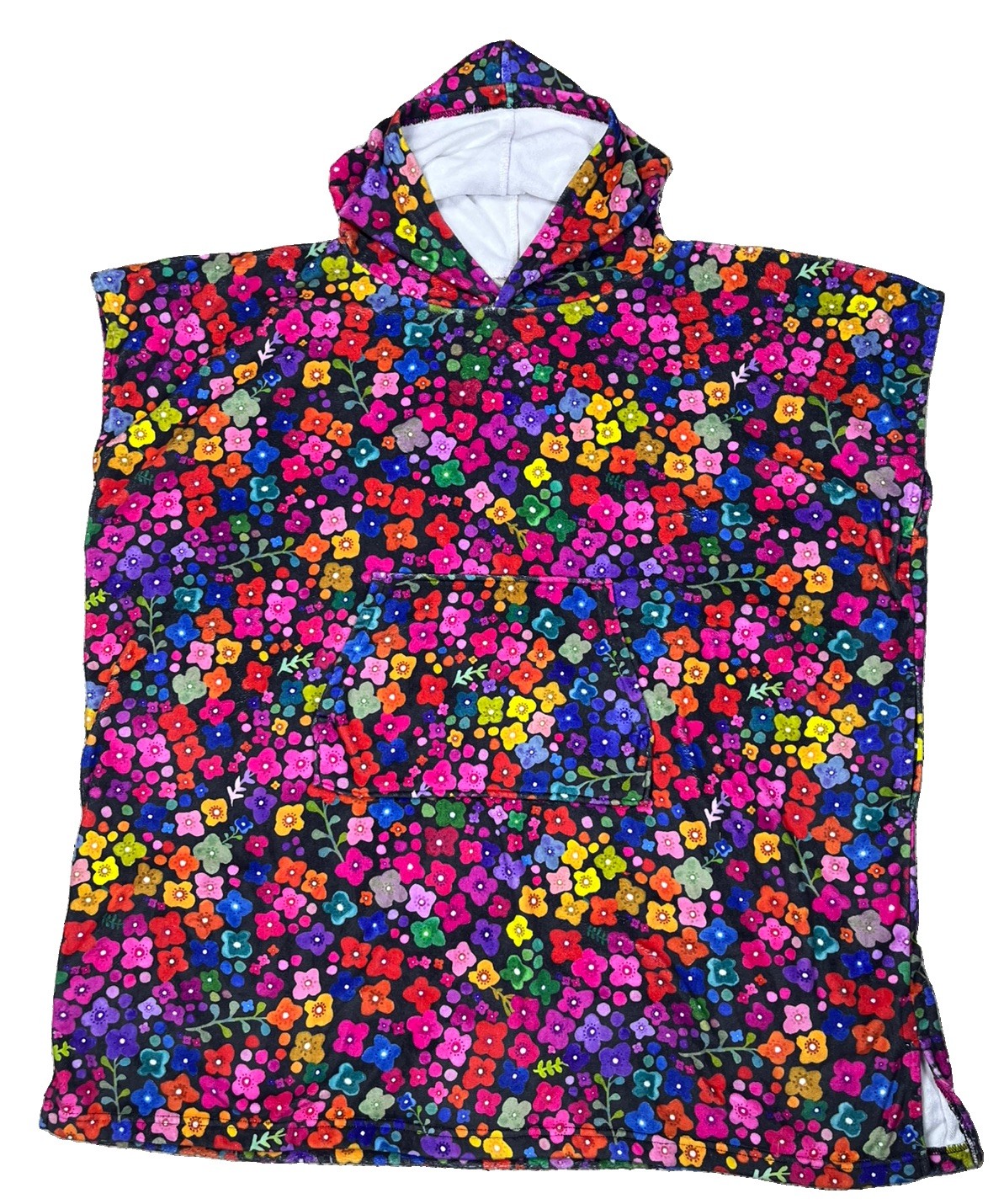 Natural Life Retro Floral Hooded Terry Swim Beach Cover-Up Surf Poncho