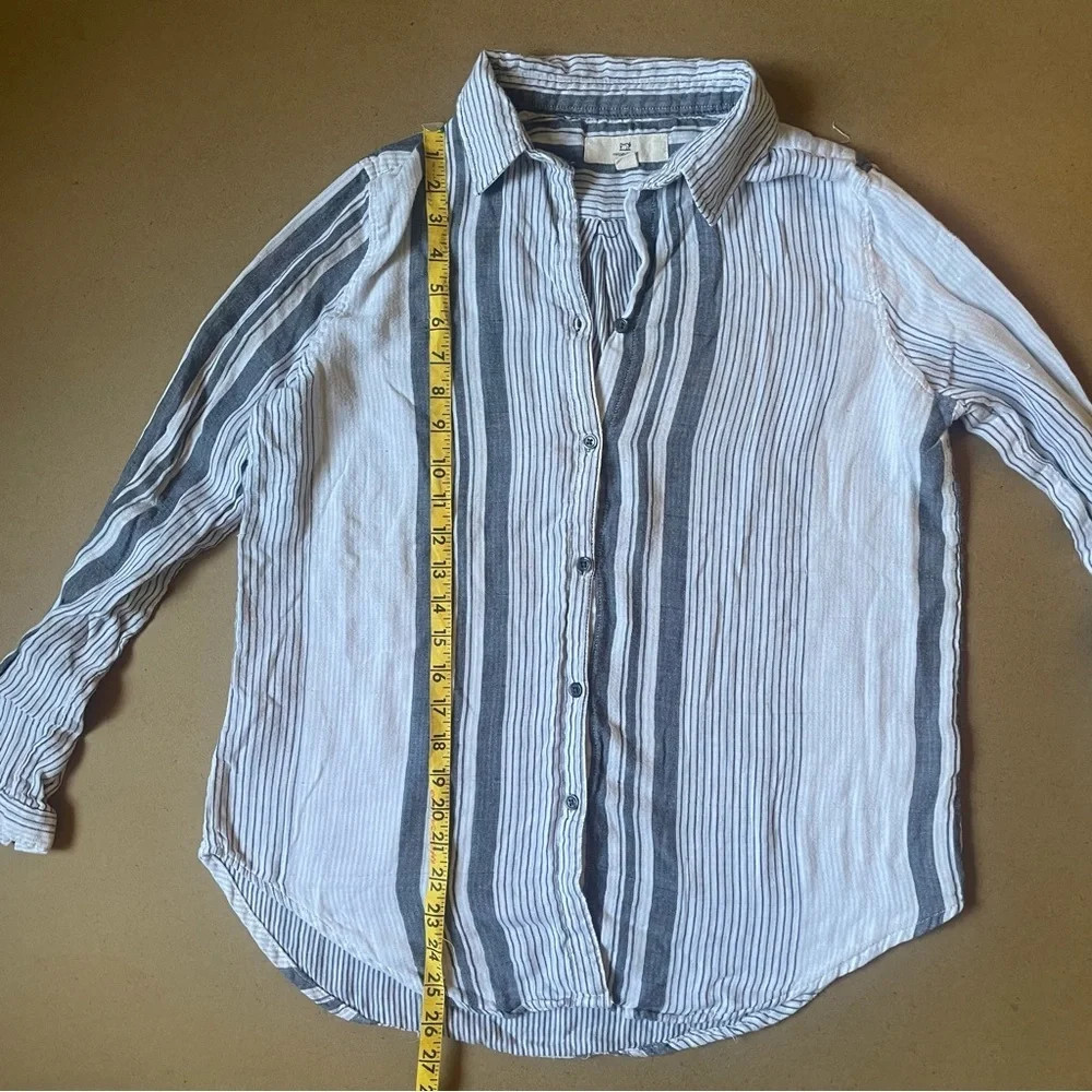 Thread & Supply Striped Collared Long Sleeve Button Down​ Lyocell Blouse Medium