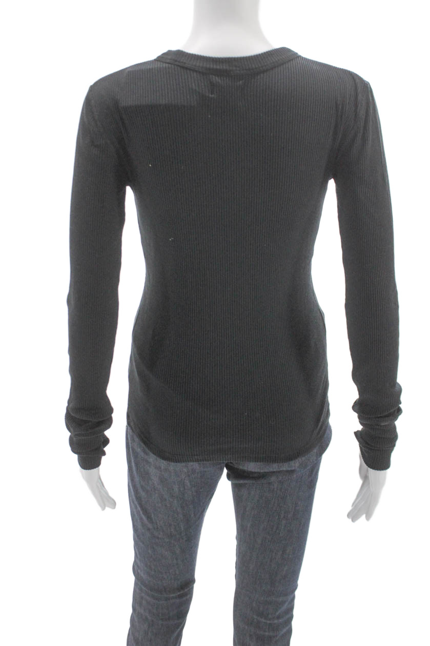 WSLY Women Black Basic T-Shirt Long Sleeve Crew Neck 95% Tencel Size S