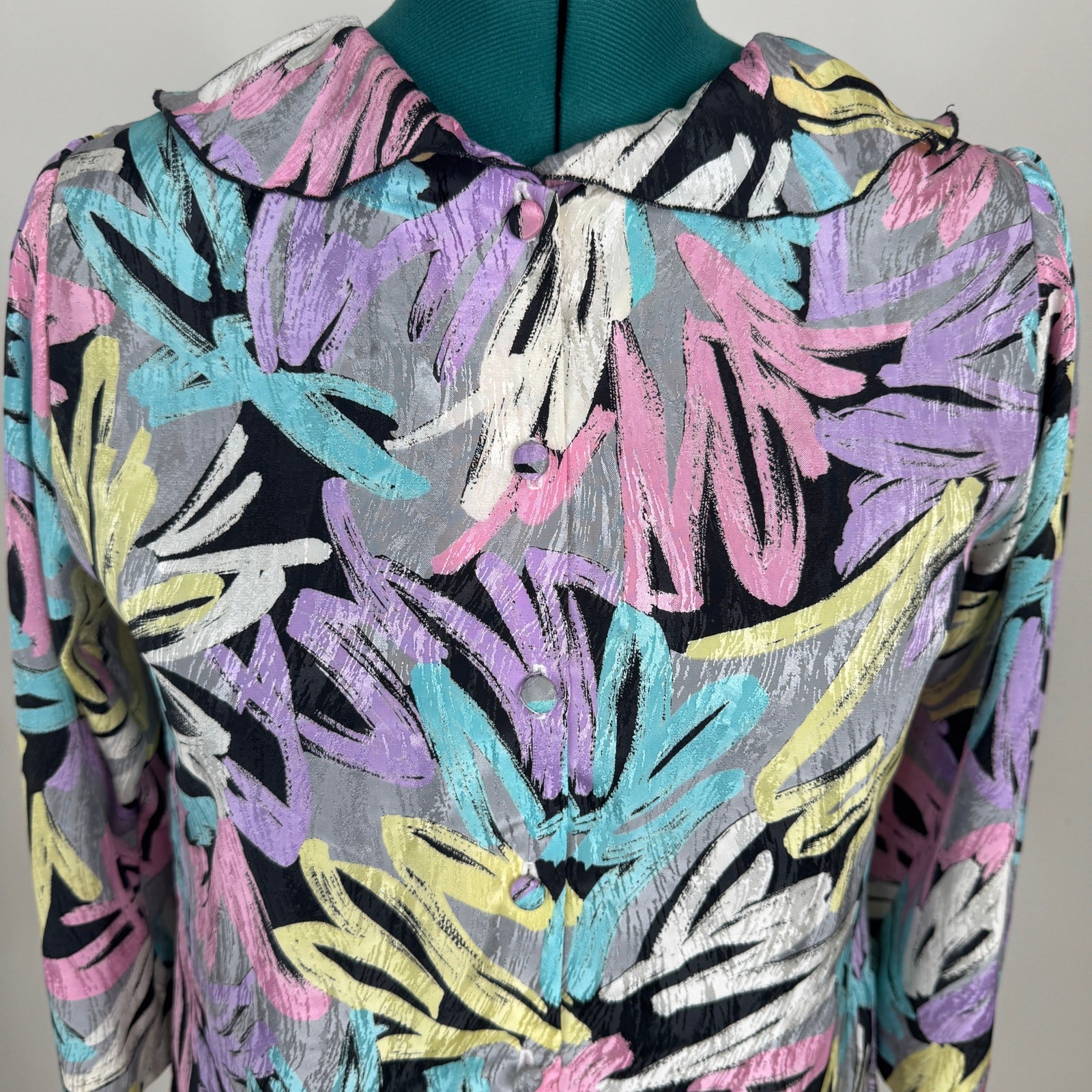 Vintage 80s Abstract Brushstroke Blouse Pastel Neon Print Retro Button Down Top