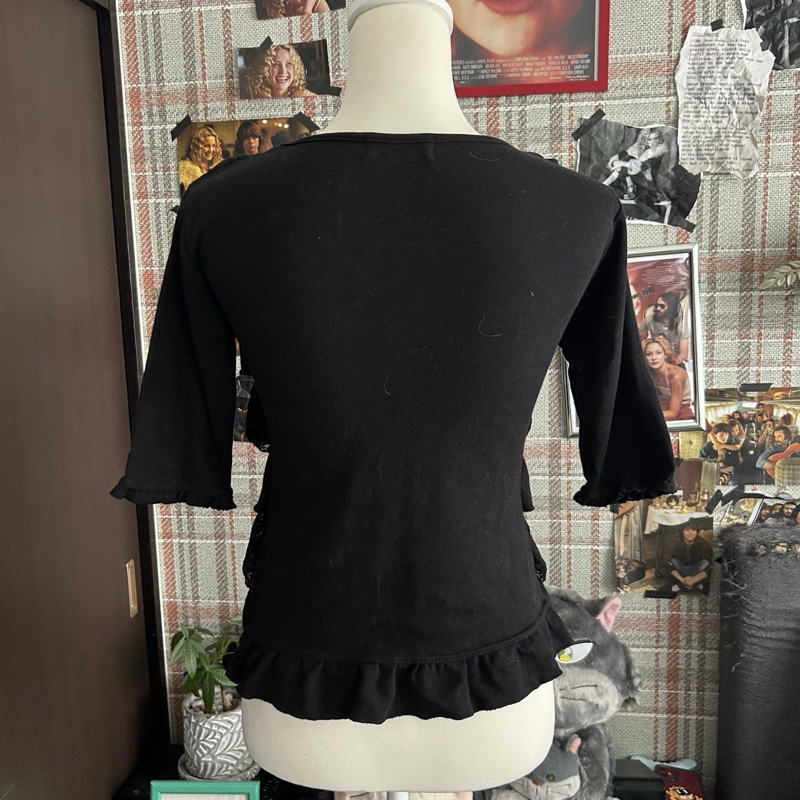 Black Tiered Ruffle Top Lace Layered Blouse Elegant Feminine Gothic Aesthetic