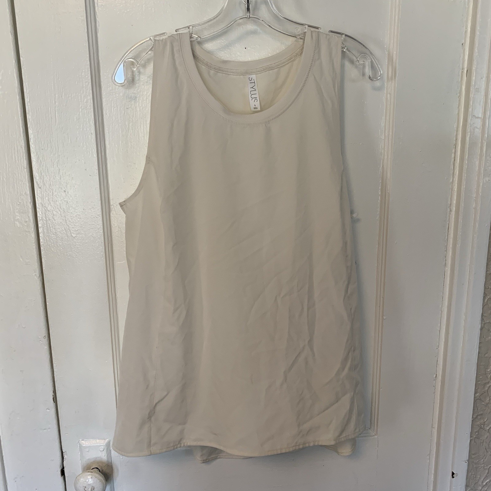 Stylus Ivory Beige Sleeveless Career Casual Flowy Layering Tank Top L NEW