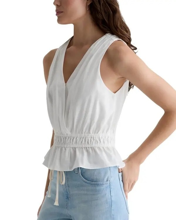 198$ AG Adriano Goldschmied Carrie Cropped Blouse Top Sleeveless Size XS White