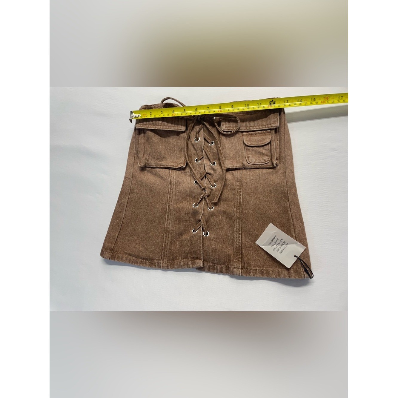 Superdown Lace Up Utility Corset Denim Tube Top Brown Size S NWT
