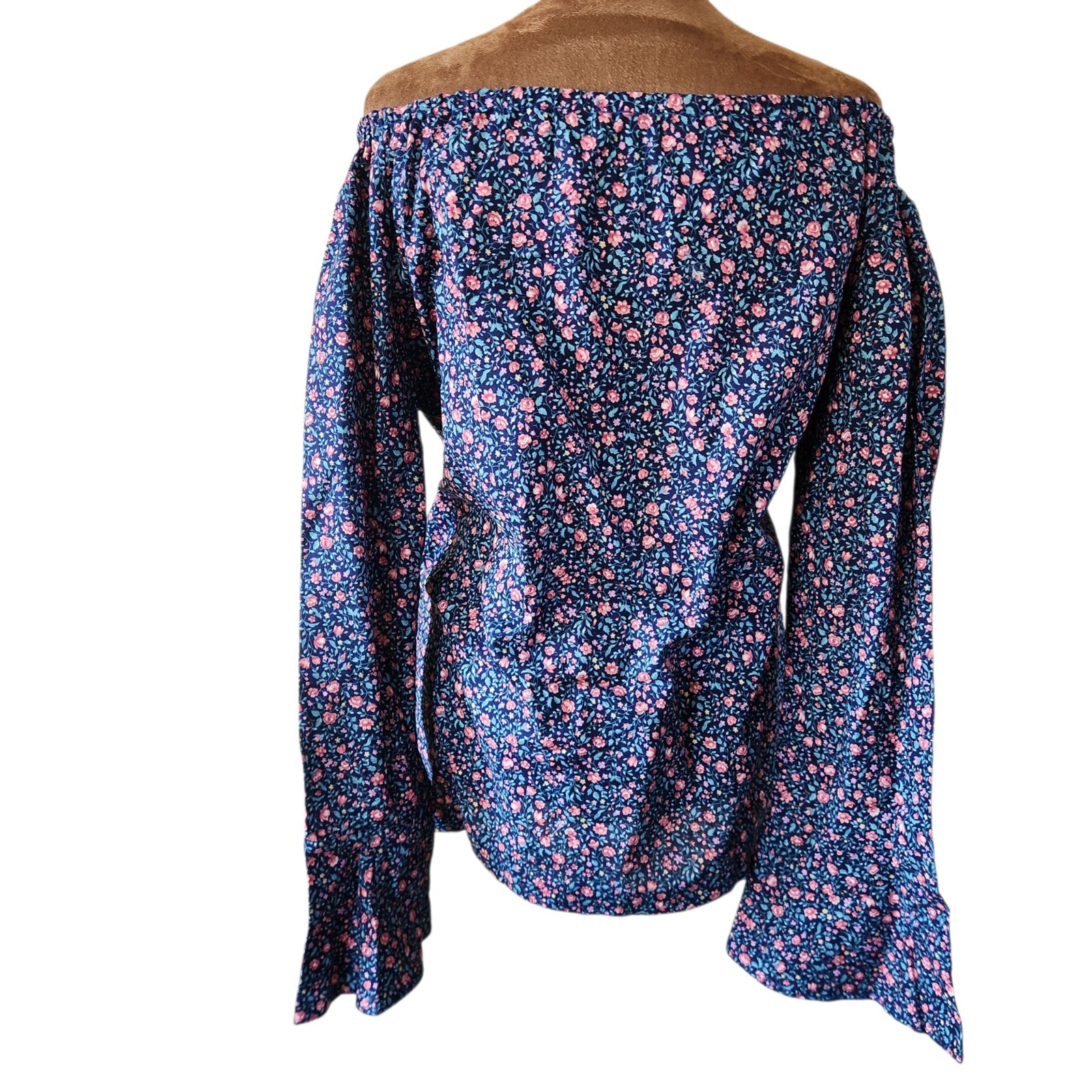 Vintage Handmade Womens Top Large Floral Bell Sleeve Peasant Cottagecore