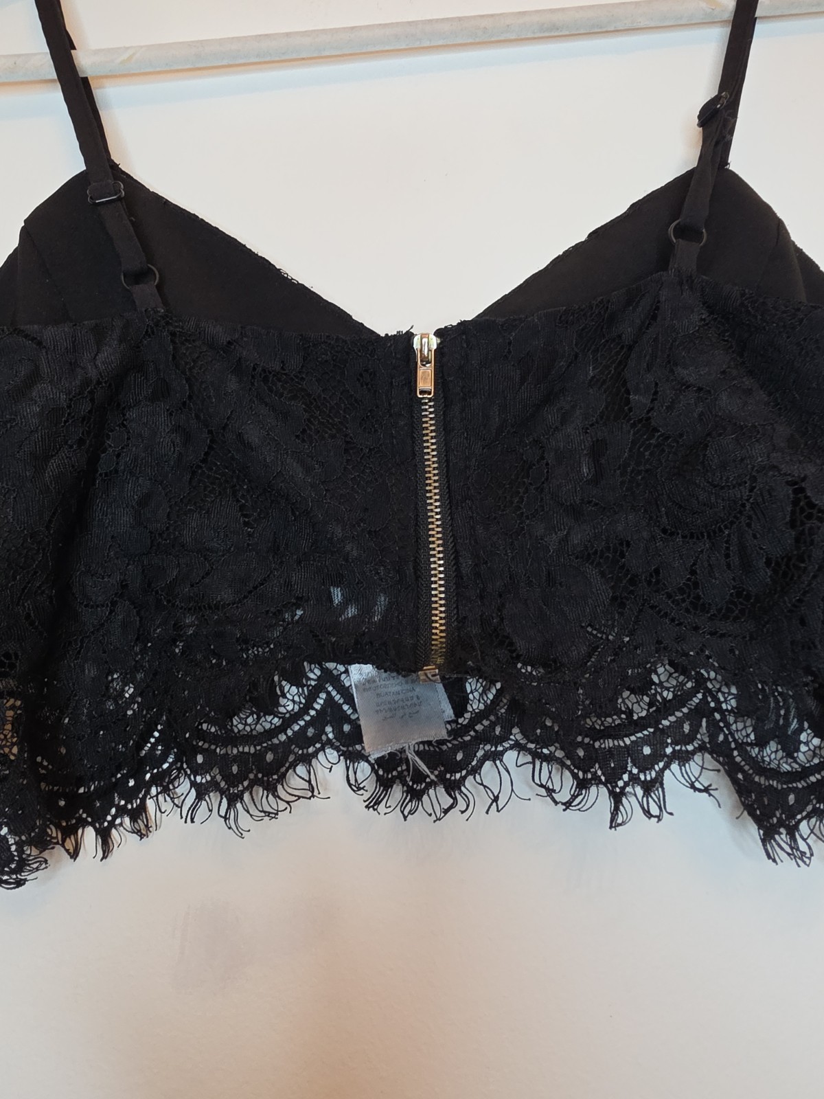 Black Sexy Lace Crop Wrap Eyelash Bralet Bralette Top Shirt Lingerie Size 10 UK