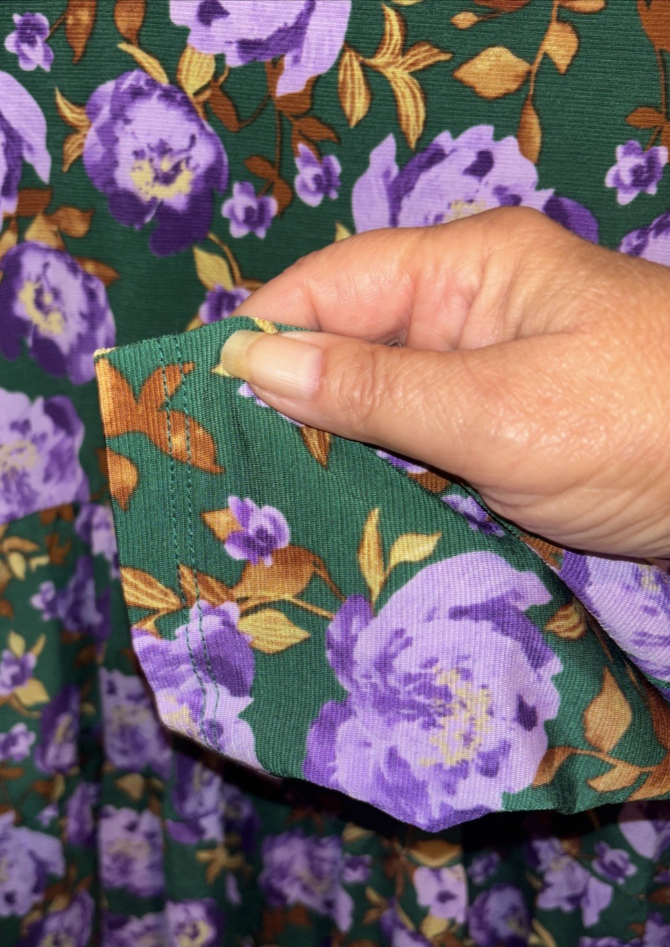 Be Stage Womens L Green Purple Boho Floral Print Long Sleeve Babydoll Tunic Top