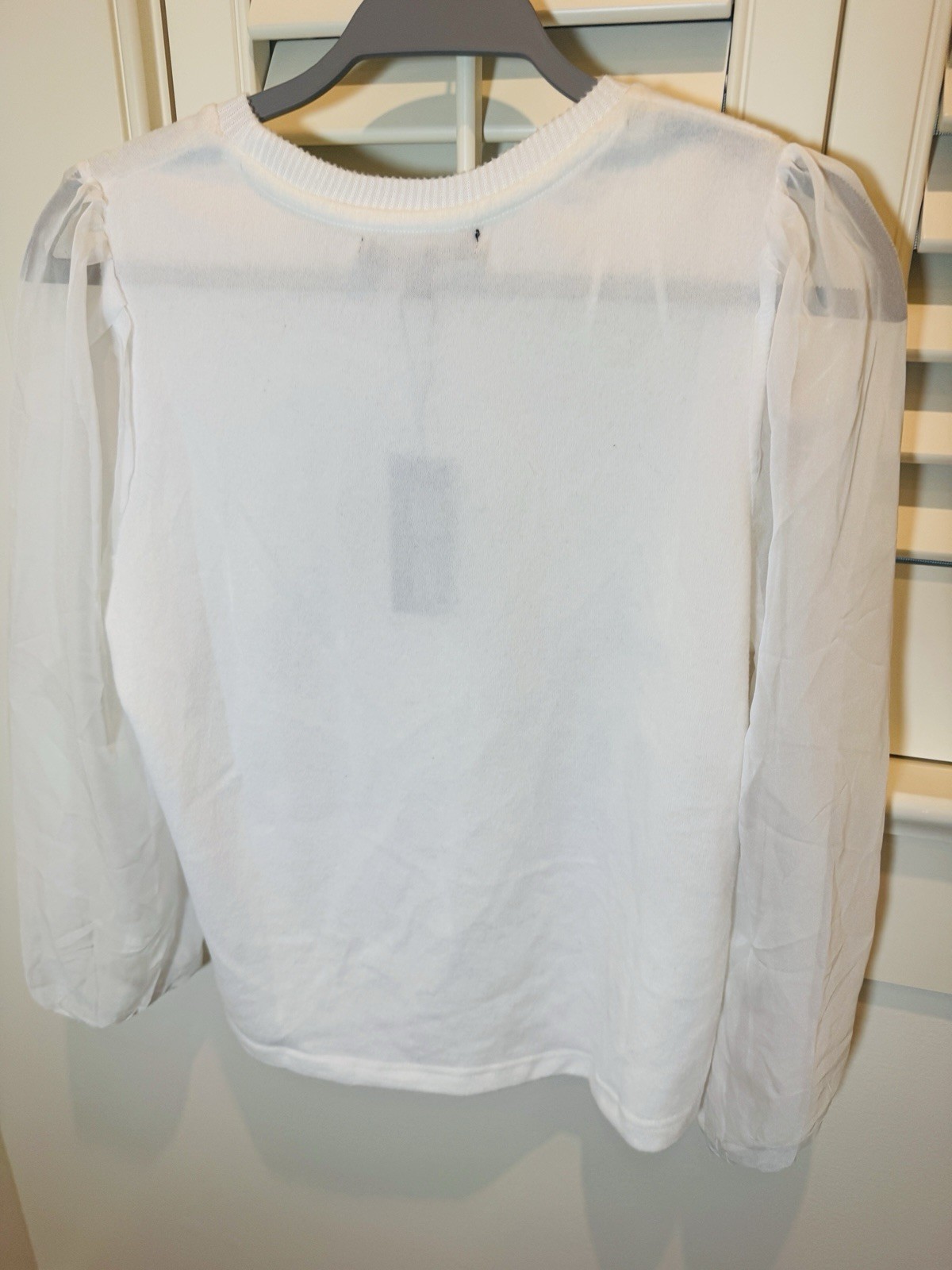 Love + Lace Women’s Top S Paris Knit Mesh Sheer Sleeve FLAW Black Thread NWT