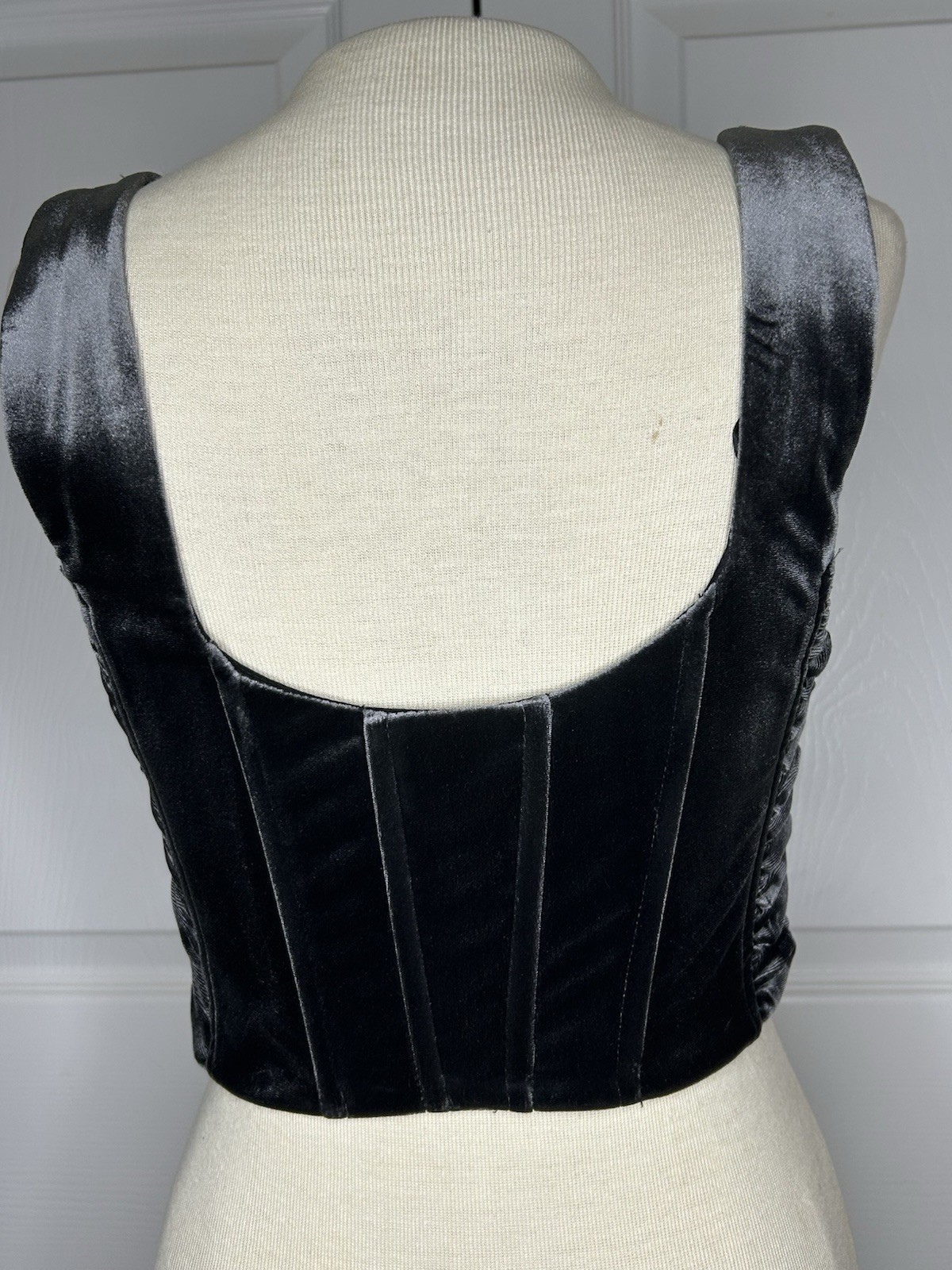ZARA Black Velvet Ruched Zip Corset Style Square Neck Crop Top Size M