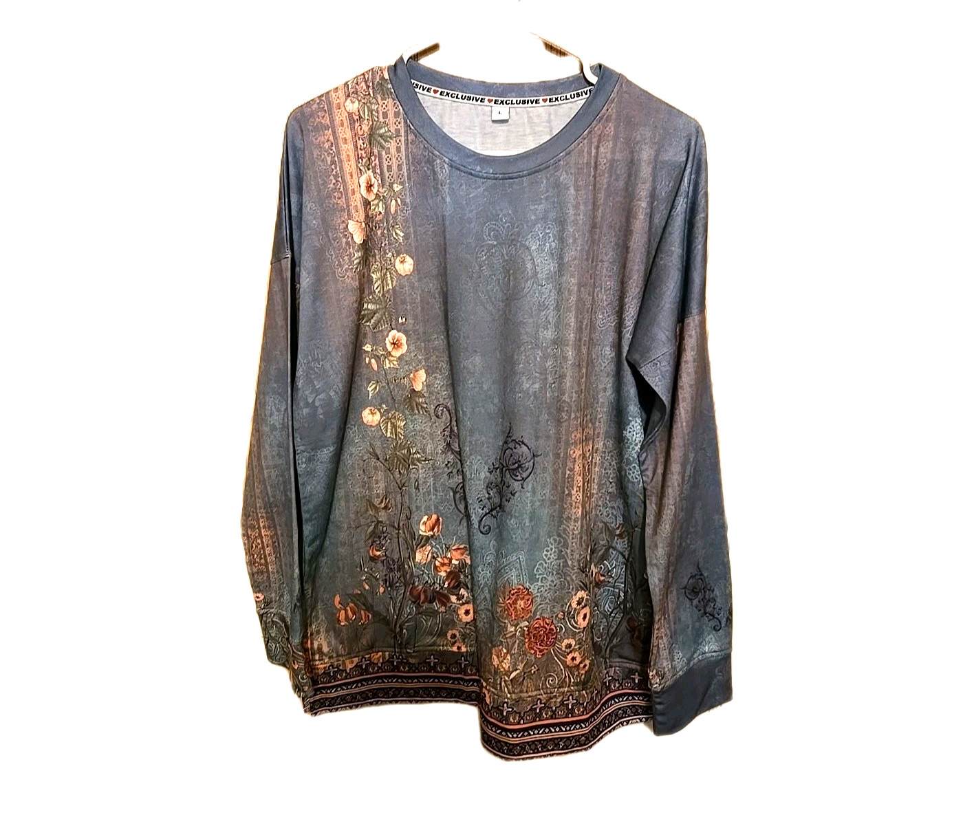 Women’s Exclusive Top Large Floral Long Sleeve Pullover Shirt Clothing