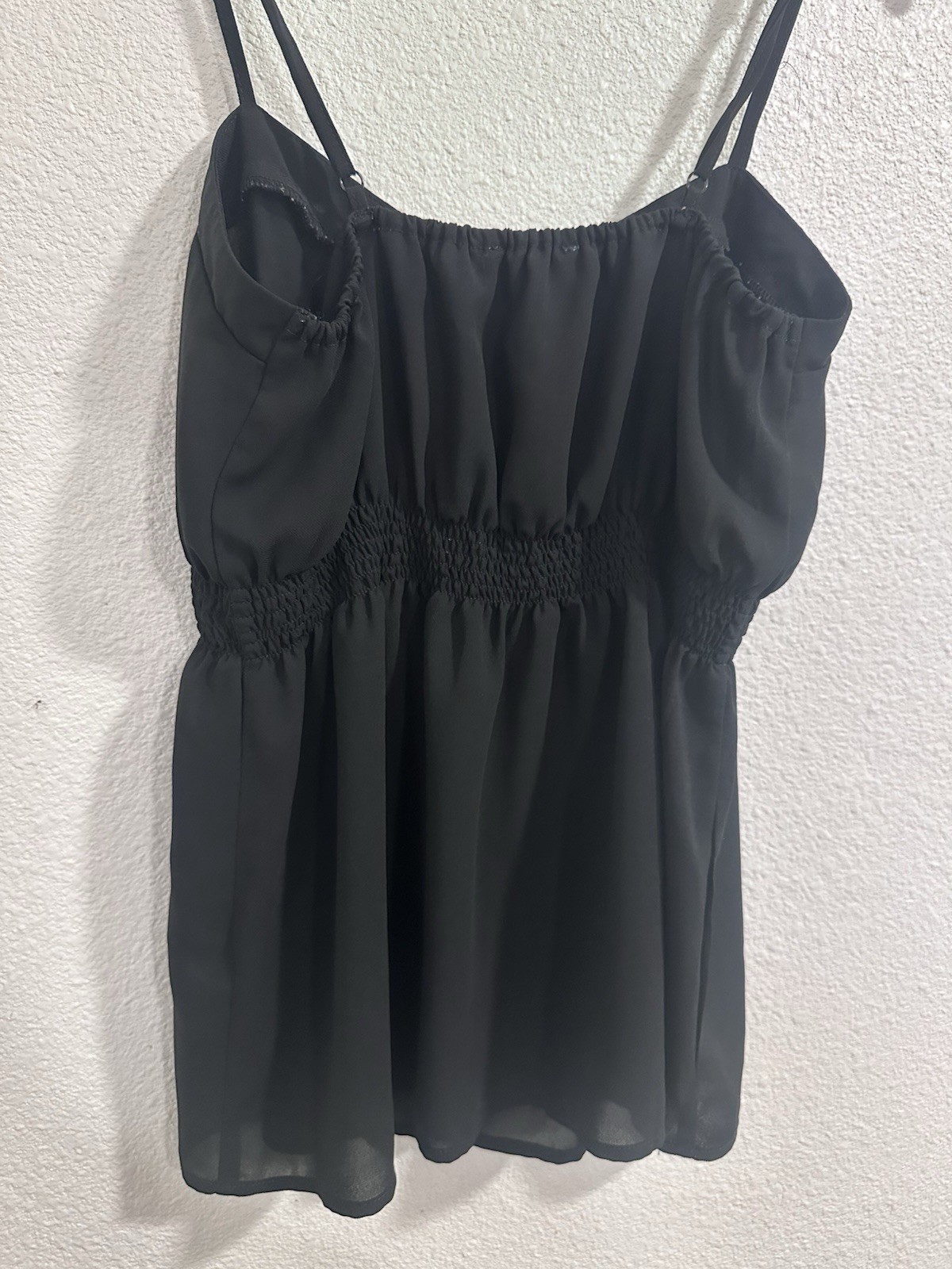 Love Tree Black Chiffon Square Neck Spaghetti Strap Embroidered Cami Top S