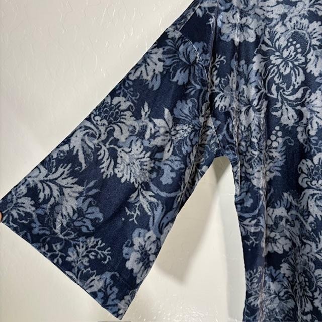 Soft Surroundings Shirt Womens Small Blue Floral Kimono Sleeve Lined Stretch Top