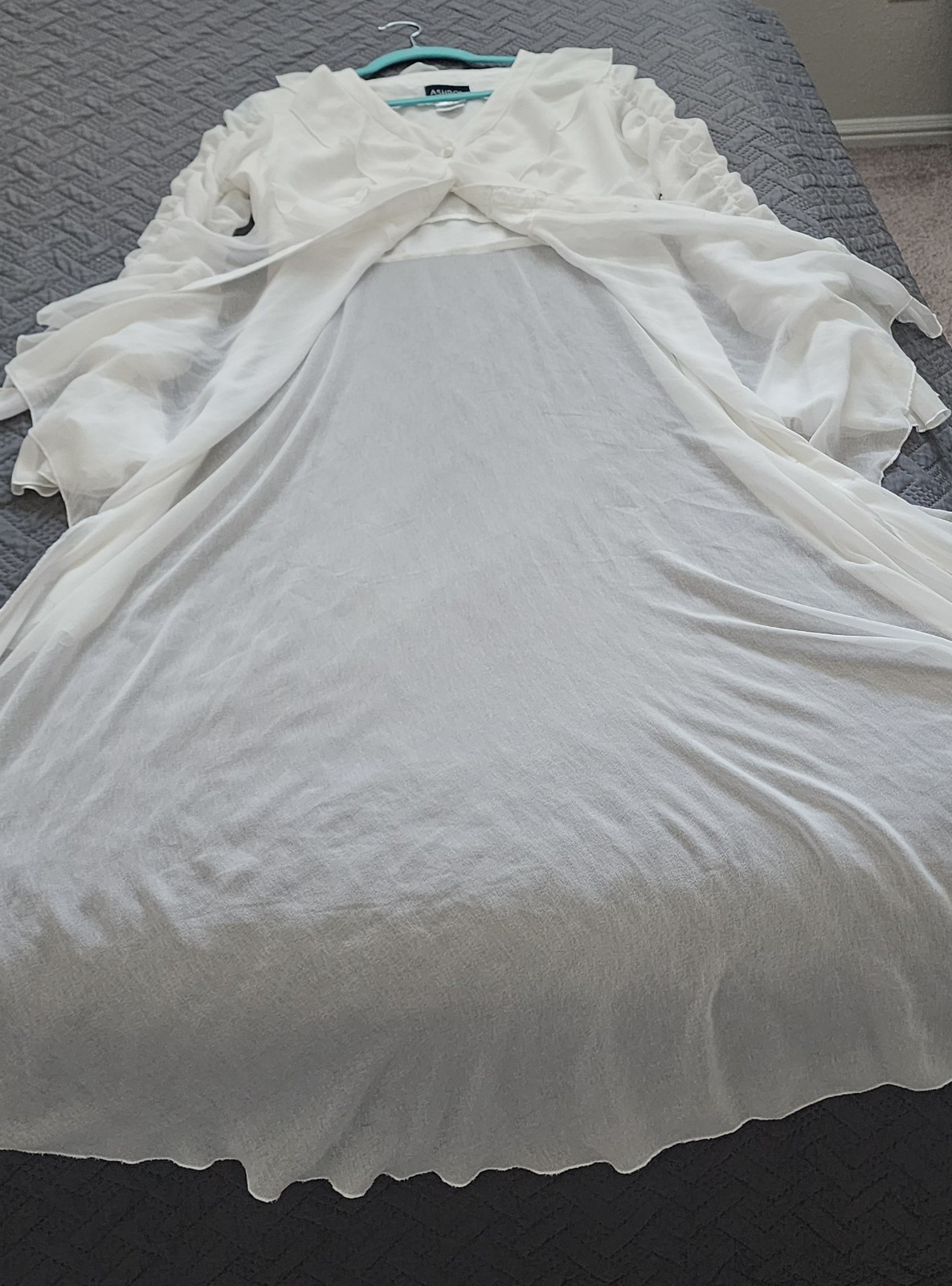 ashro high-low Formal ruffled white sheer blouse. Medium