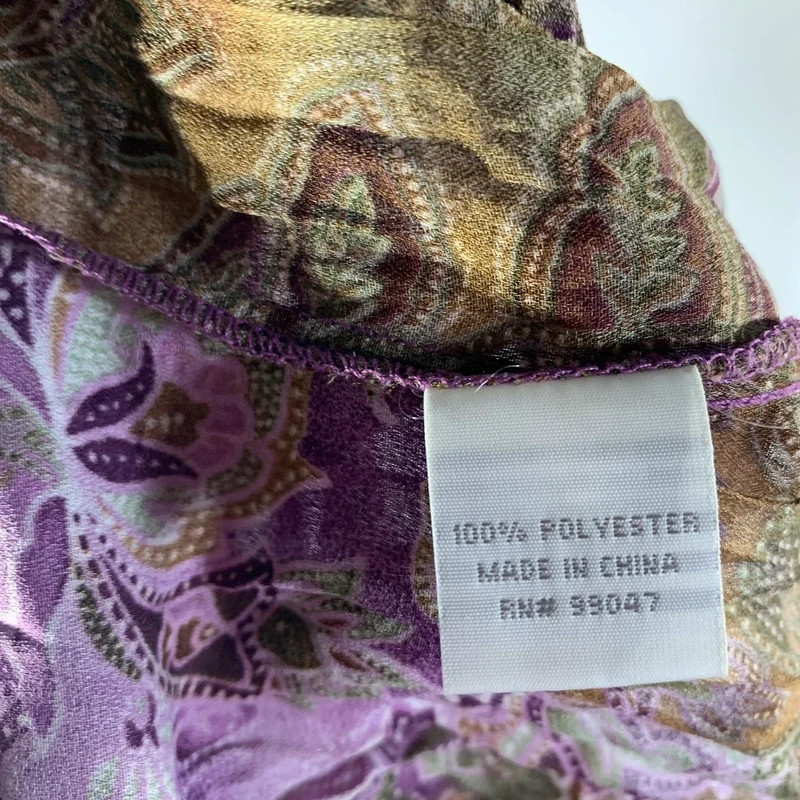 Y2K Dressbarn Purple Multicolor Accordion Paisley Sequin Lace Charms Blouse M/L