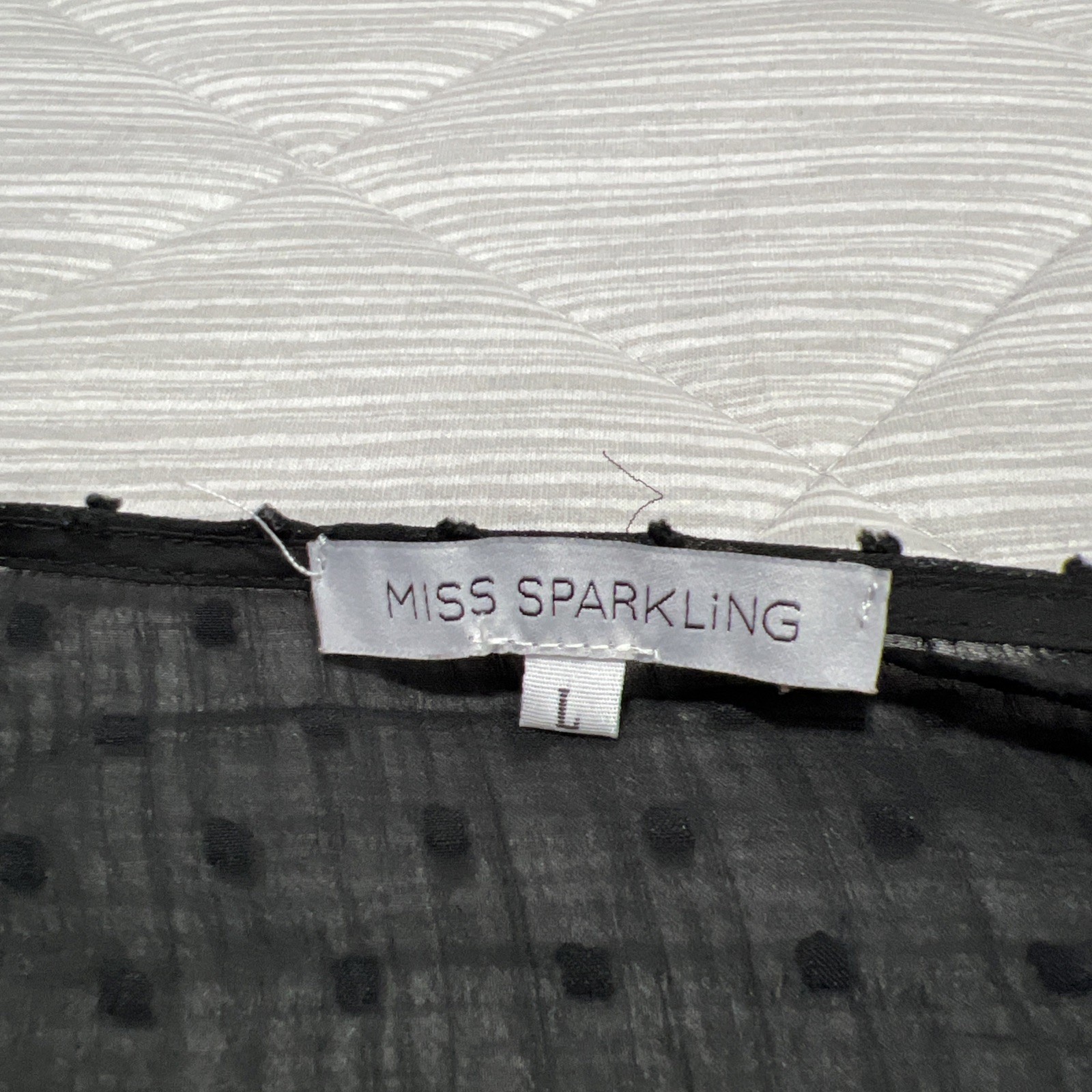 Miss Sparkling Top Shirt Womens Large Black Lace Back Sheer V-Neck Textured