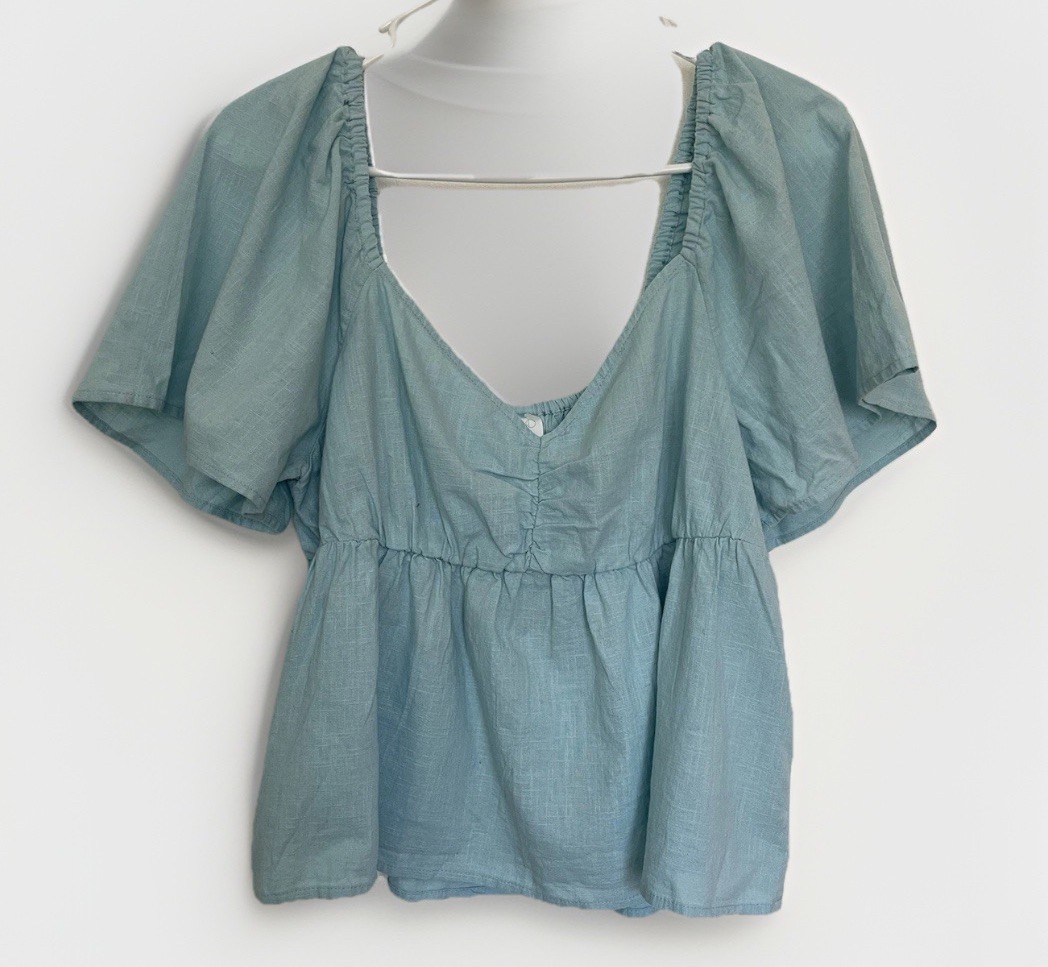 Abound Cropped Flutter Sleeves Top Boho Bustier Sweetheart Neck Large Blue New