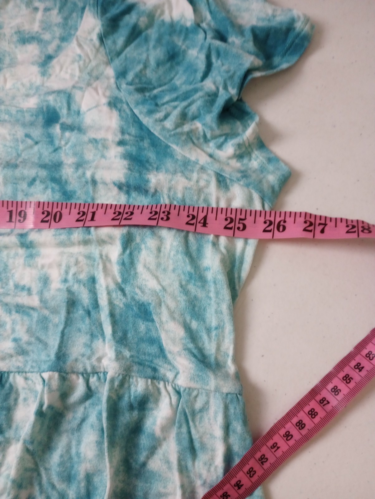 Lane Bryant Women Shirt 26/28 Blue White Tie Dye Babydoll V-Neck Short Sleeve