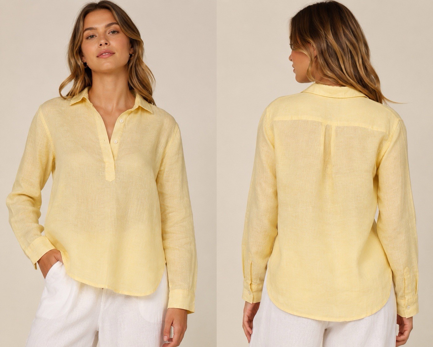 J.McLaughlin Lula Striped Linen Spread Collar Long Sleeve Shirttail Hem Shirt M