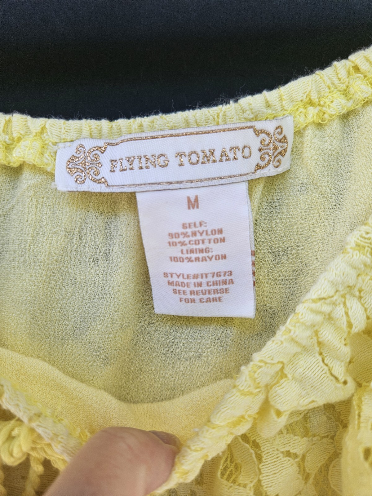 Flying Tomato Yellow Lace Off-Shoulder Boho Top With Tassels Size M