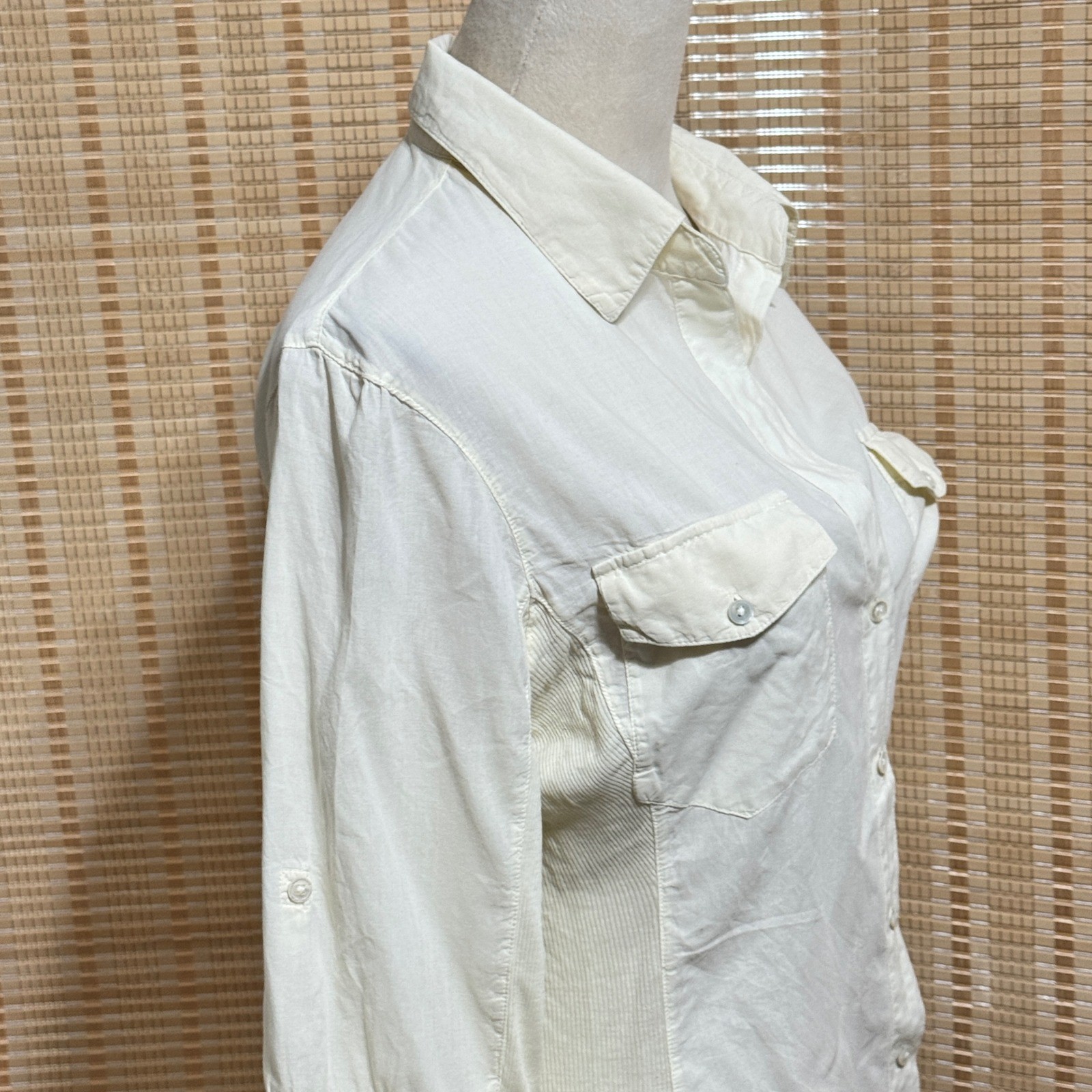 Standard James Perse Pale Yellow Ribbed Panel Utility Button Down Shirt Size 4 L