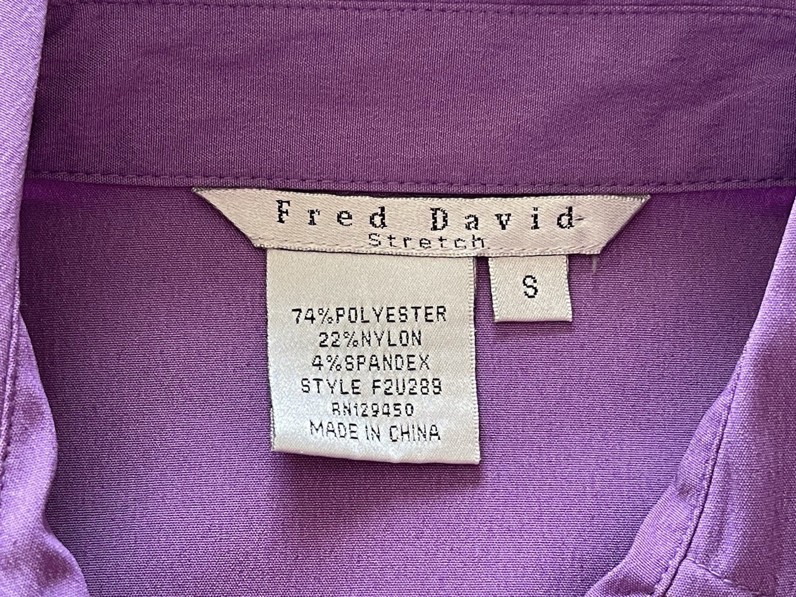Fred David Women’s S Purple Collared Button-Up Ruffle Front Cap Sleeve Blouse