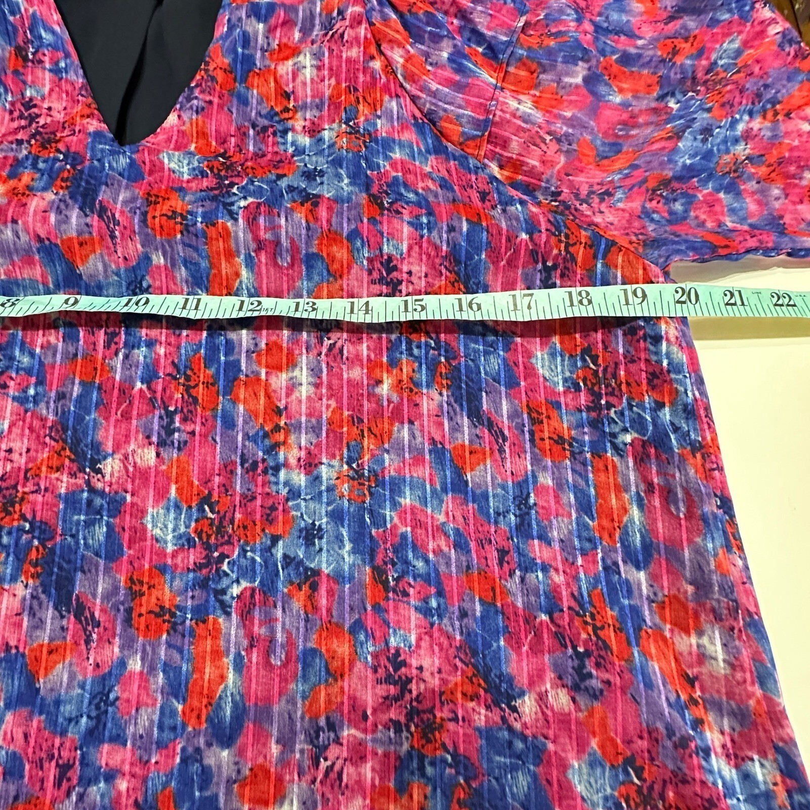 Skies Are Blue Floral Balloon Sleeve Blouse Women M Pink Ruffle Airy Flowy Sheer