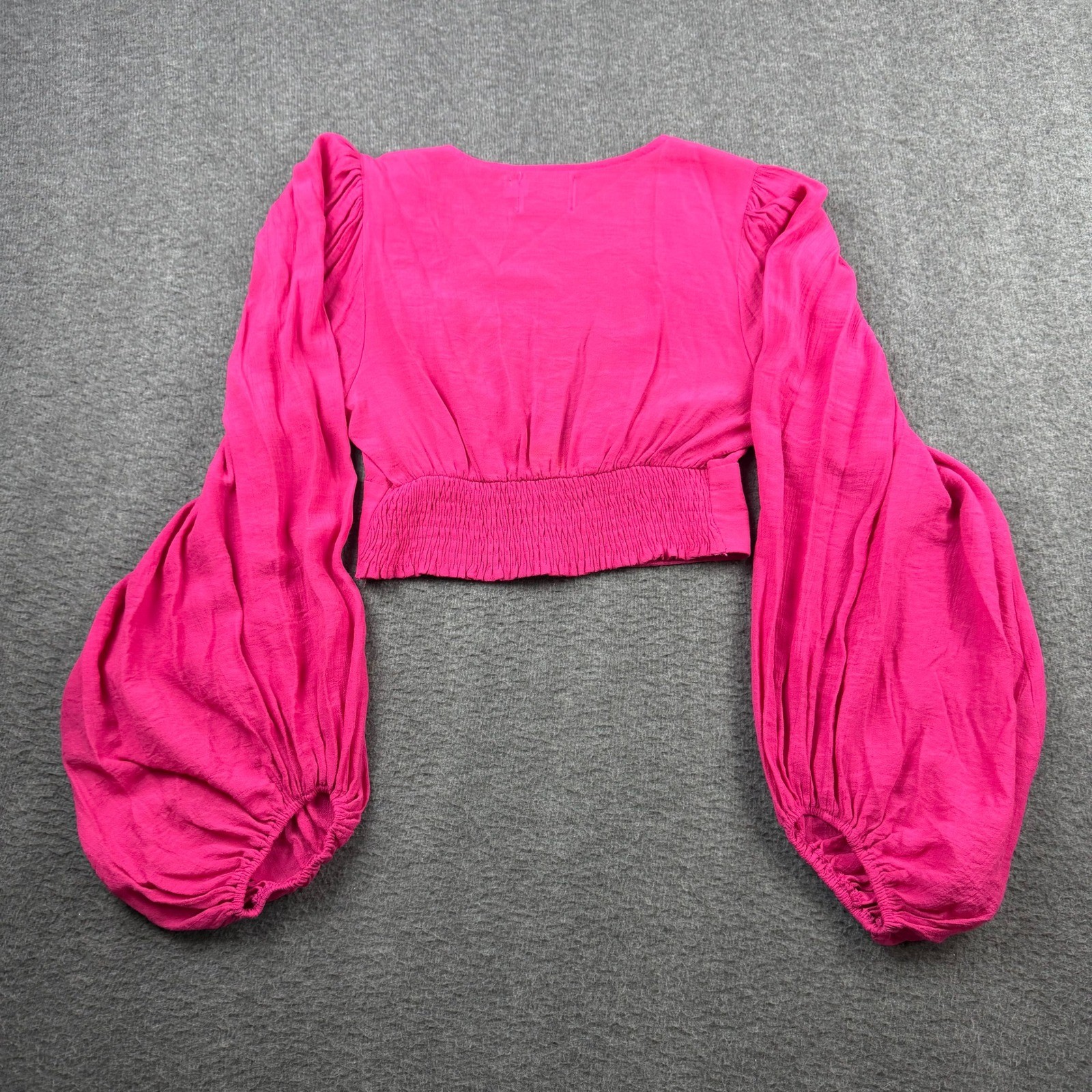 Hello Molly Hot Pink Deep V-Neck Balloon Sleeve Crop Top Women’s XS US 2