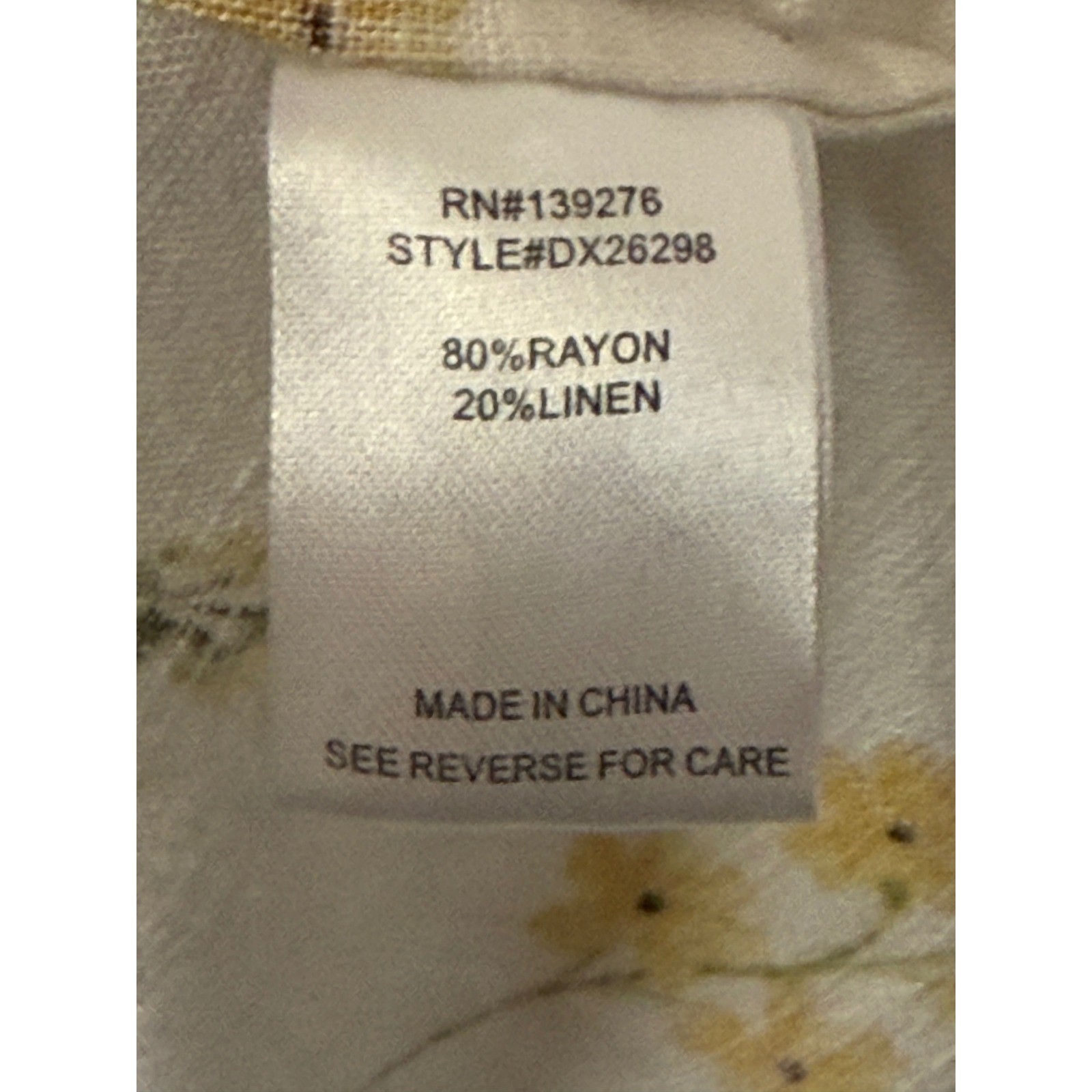 Daniel Rainn Floral Rayon Linen Blouse V-Neck Button Front Top Plus 1X Ivory