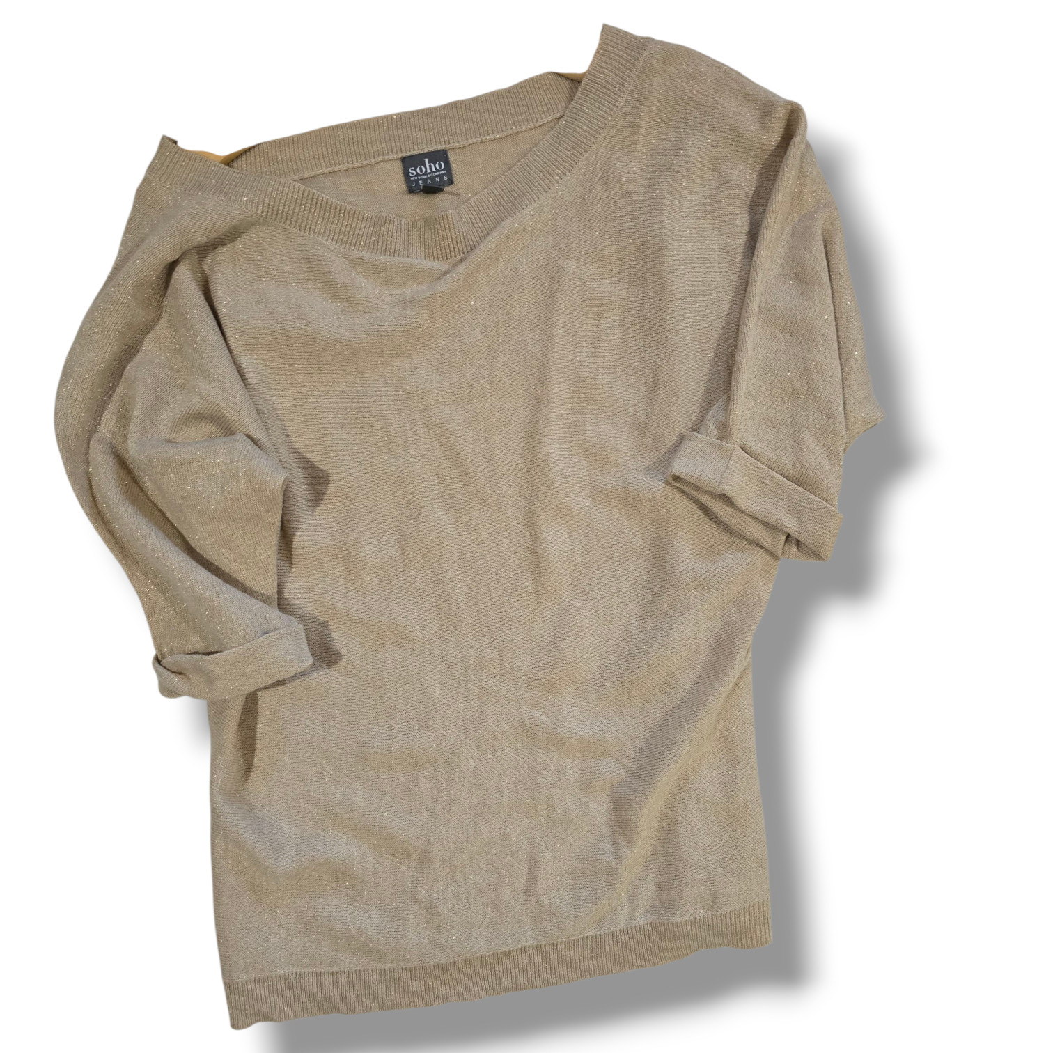 Soho Women’s Gold Metallic Shimmer Knit Dolman Top Size XS